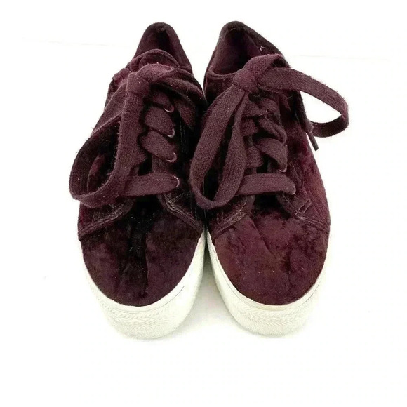 VTG Women's Burgundy Velour Platform Sneakers Sz 7 90's Y2K No Parking - Picture 2 of 12